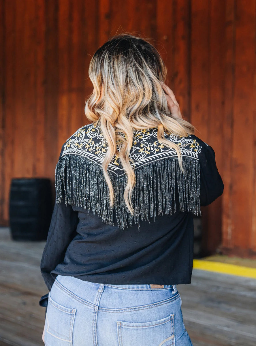 Show Stopper Black Western Fringe Top – Moonshine and Lace Boutique