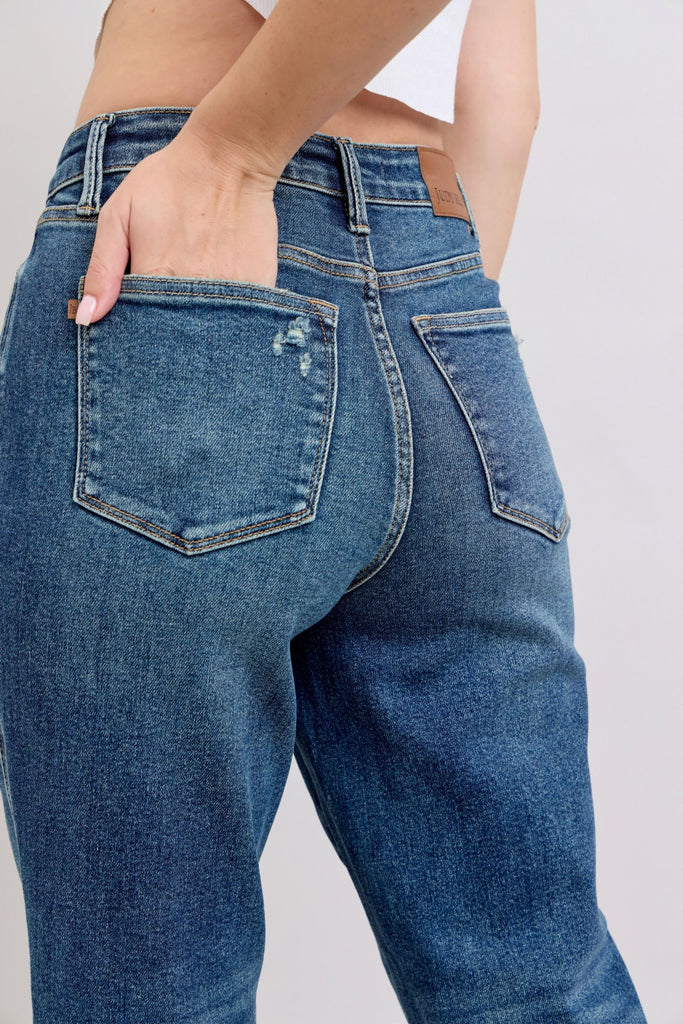 Blue jeans with a white background