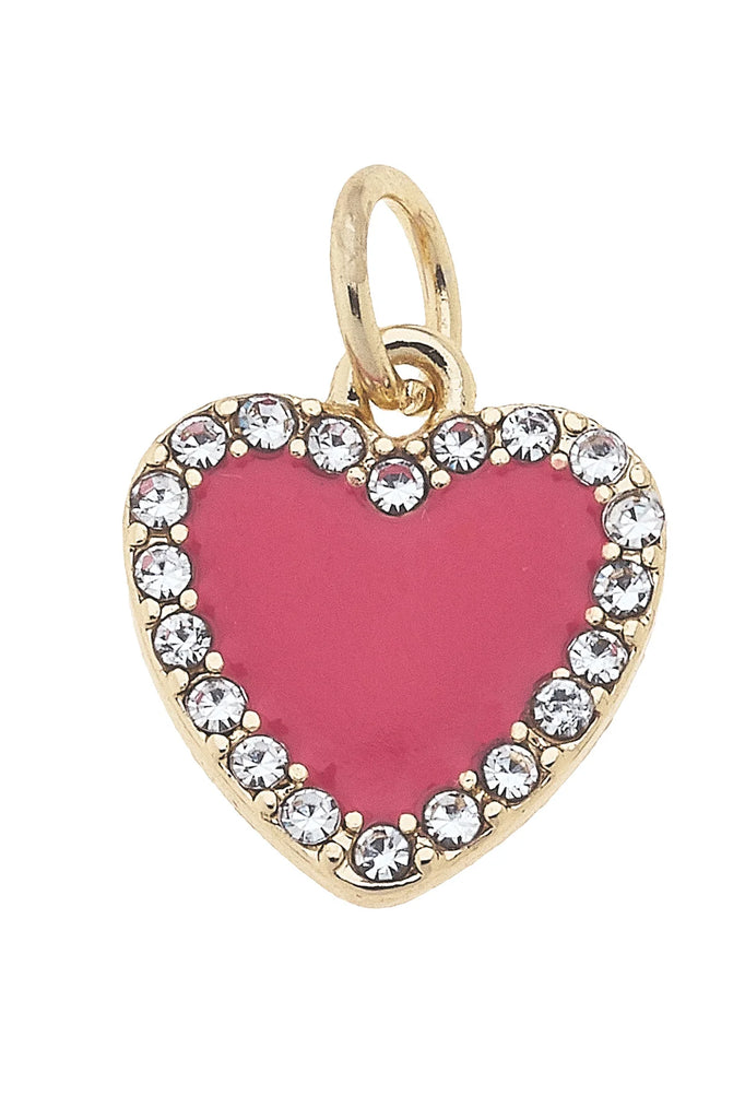 Heart-shaped pendant with pink center and gold border on a white background