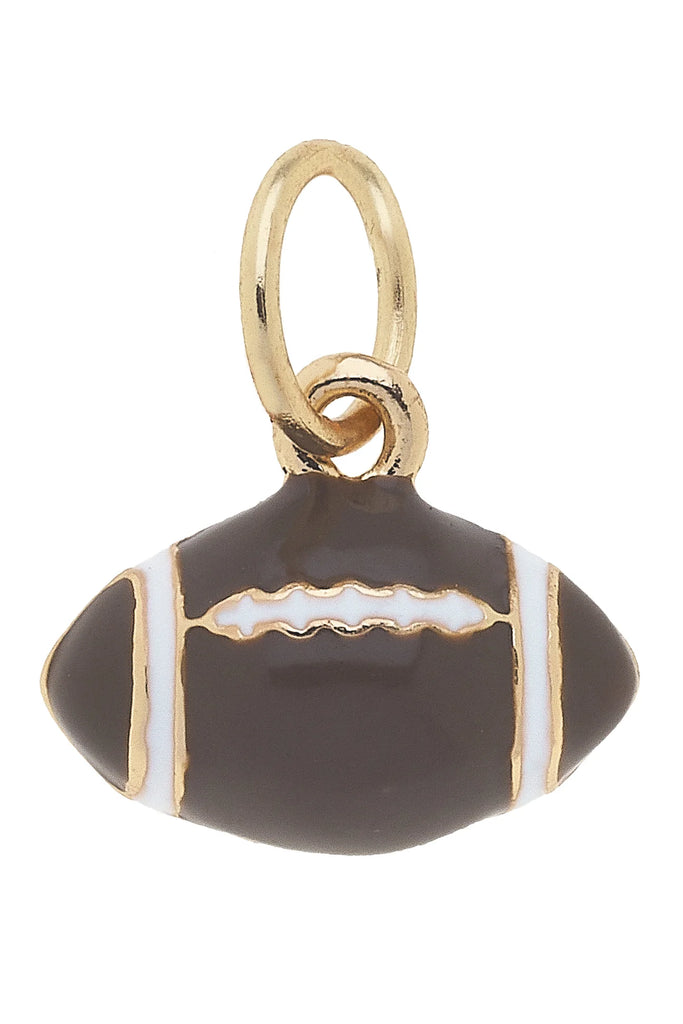 Gold pendant shaped like a football on a white background