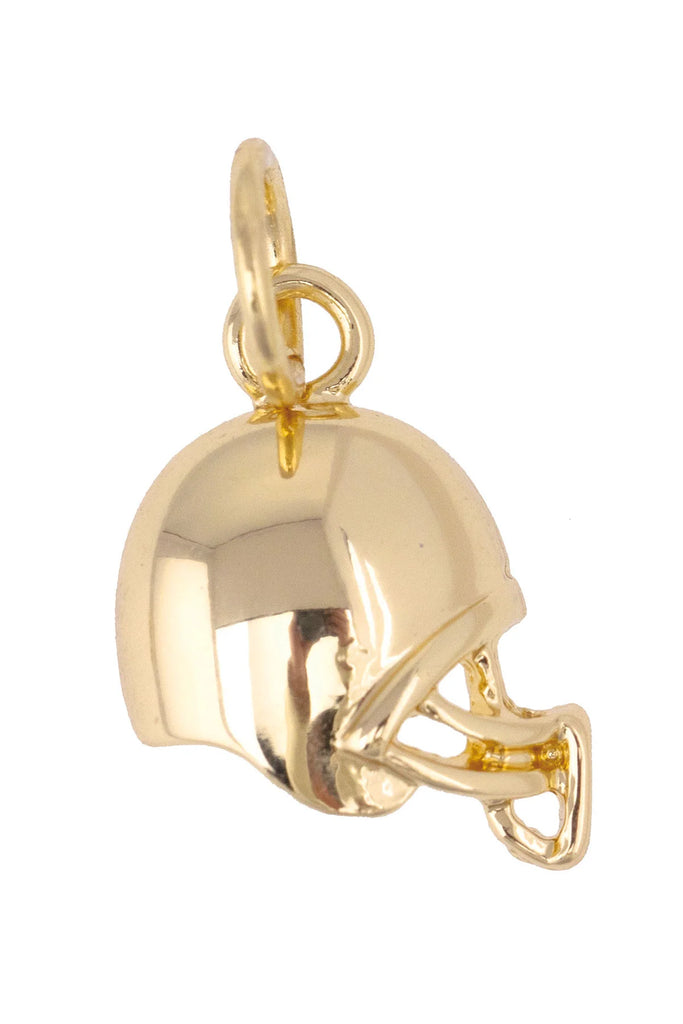 Gold football helmet charm on a white background