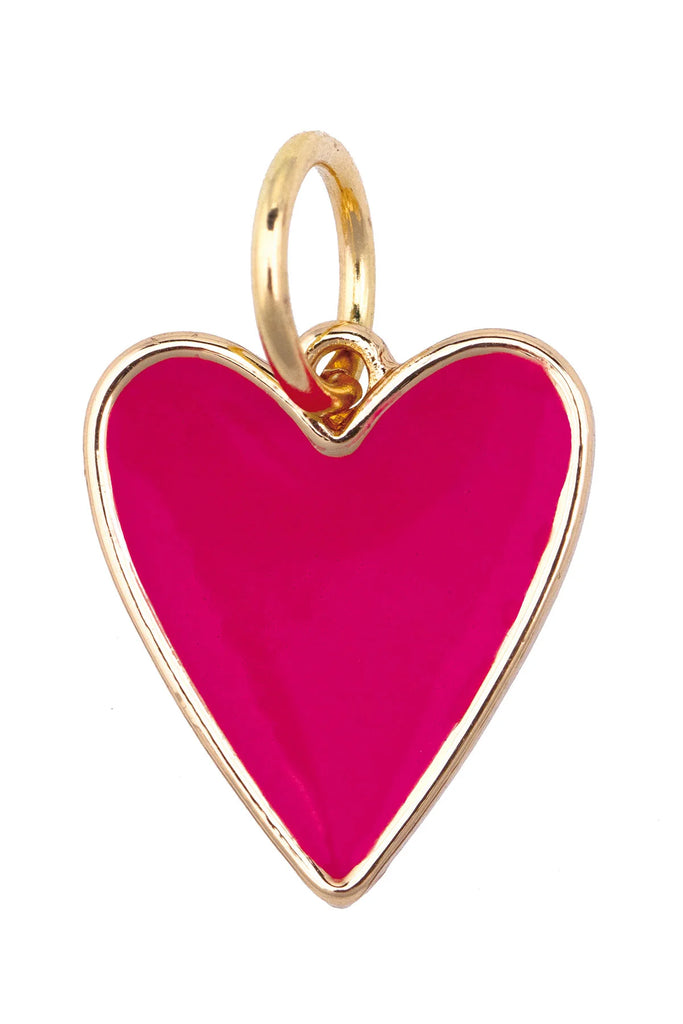 Heart-shaped pendant with pink center and gold outline on a white background