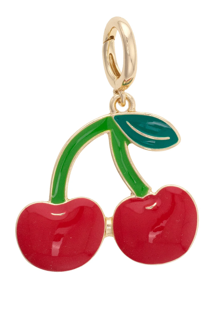 Cherry-shaped pendant with gold chain on a white background