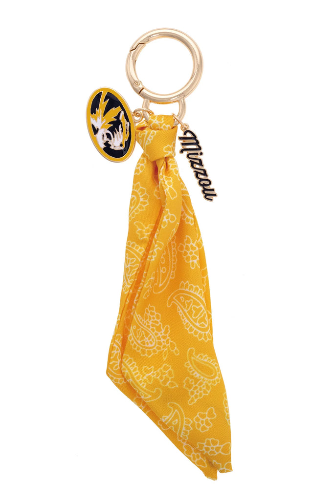 yellow bandana bag charm with mizzou charms