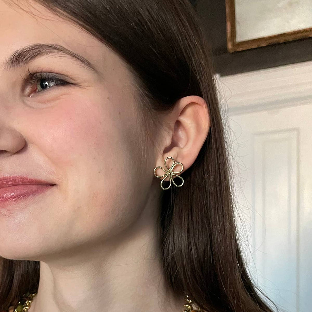 handmade gold flower stud earrings for women and girls