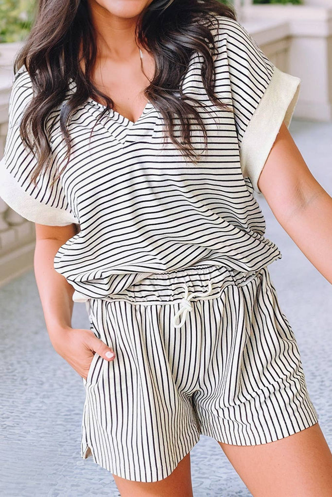 striped short set black