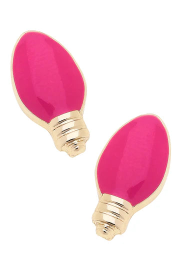 Two pink light bulbs with gold bases on a white background