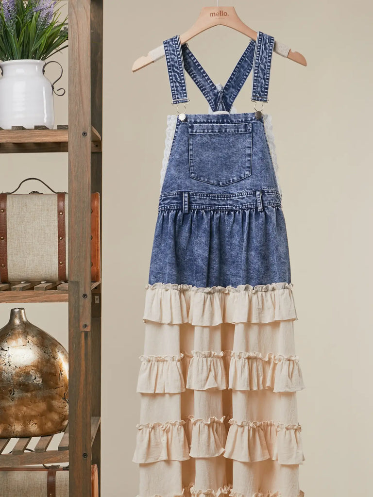 Hannah – Denim Overall Dress with Tiered Ruffle Skirt