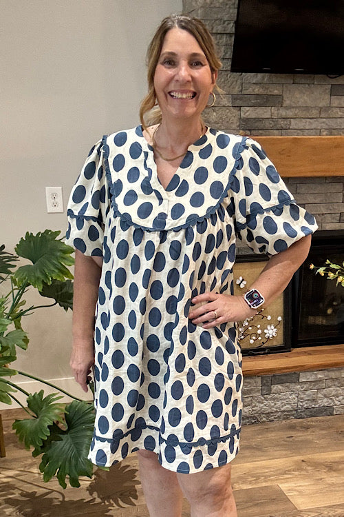 blue and white polka dot dress plus size Unique Vintage Plus Size Navy & White Polka Dot Ricardo Swing Dress