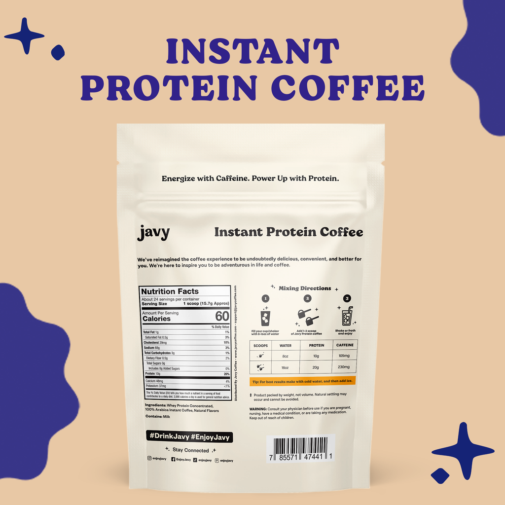 javy instant protein coffee back of bag