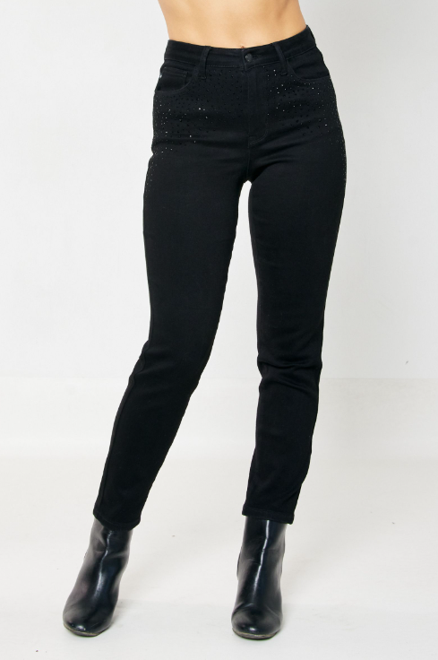 judy blue black rhinestone jeans 88809 for women front