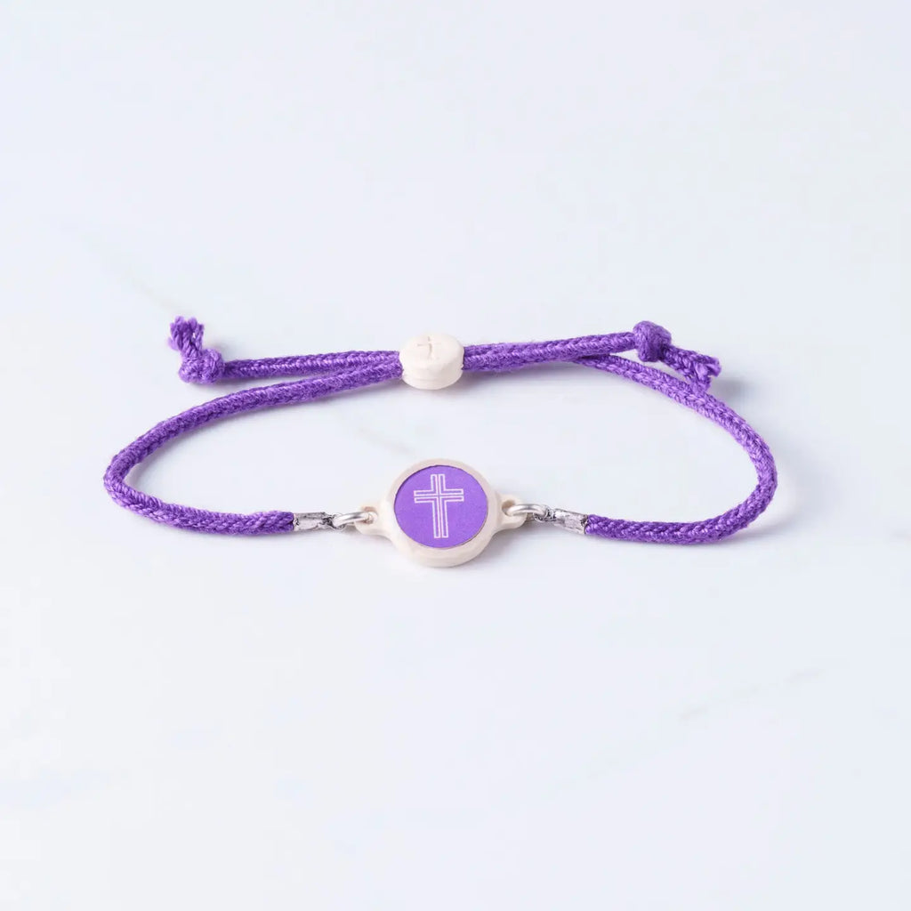 Amethyst string bracelet with purple cross