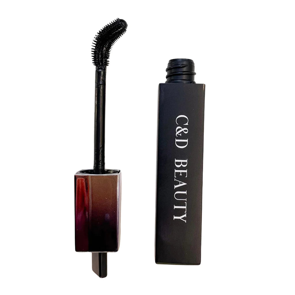 Mascara with brush and black casing labeled 'C&D Beauty' on a white background