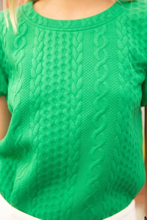 green bubble cap sleeve textured knit trendy top for women 