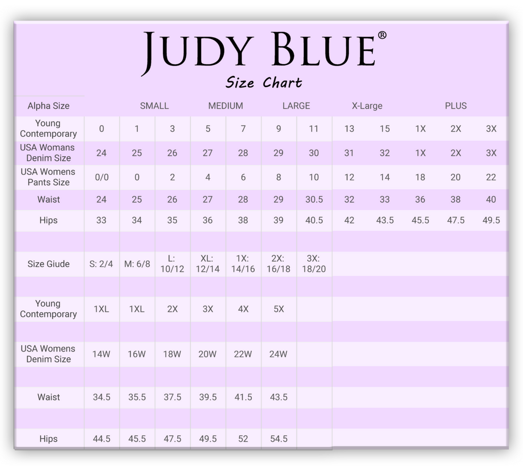 judy blue size chart