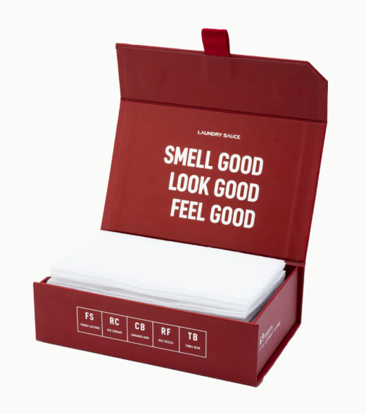 Red box with white text 'Smell Good Look Good Feel Good' on a white background