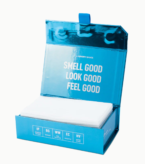 Blue box with text 'SMELL GOOD LOOK GOOD FEEL GOOD' on a white background