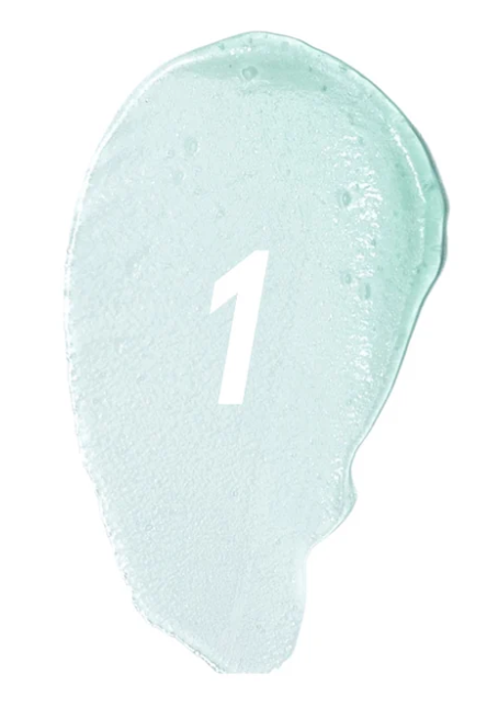 Light blue cosmetic product swatch with a number '1' on a white background