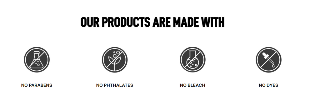 Product ingredient claims with icons and text on a white background