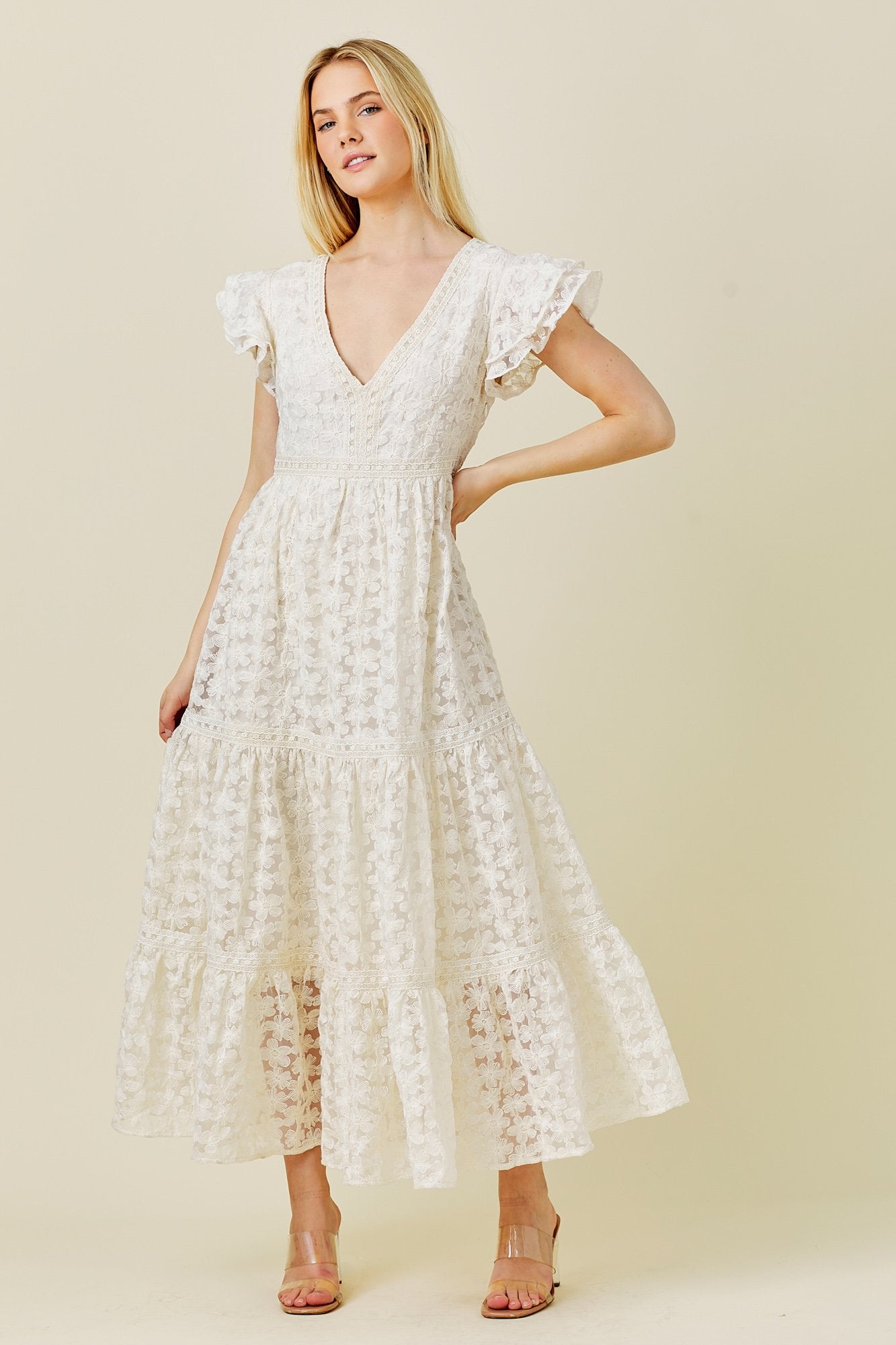 Tantha - Lace Trimmed Maxi Dress - Cream Tantha - Lace Trimmed Maxi Dress - Cream