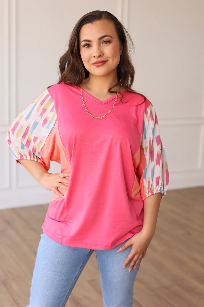 pink and watercolor top