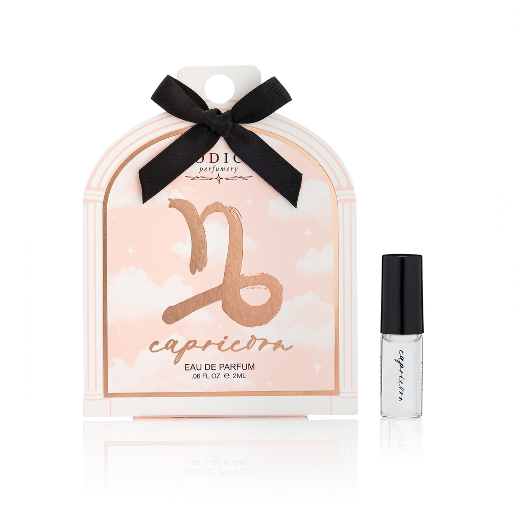 Capricorn zodiac perfume set with packaging and small bottle on a white background