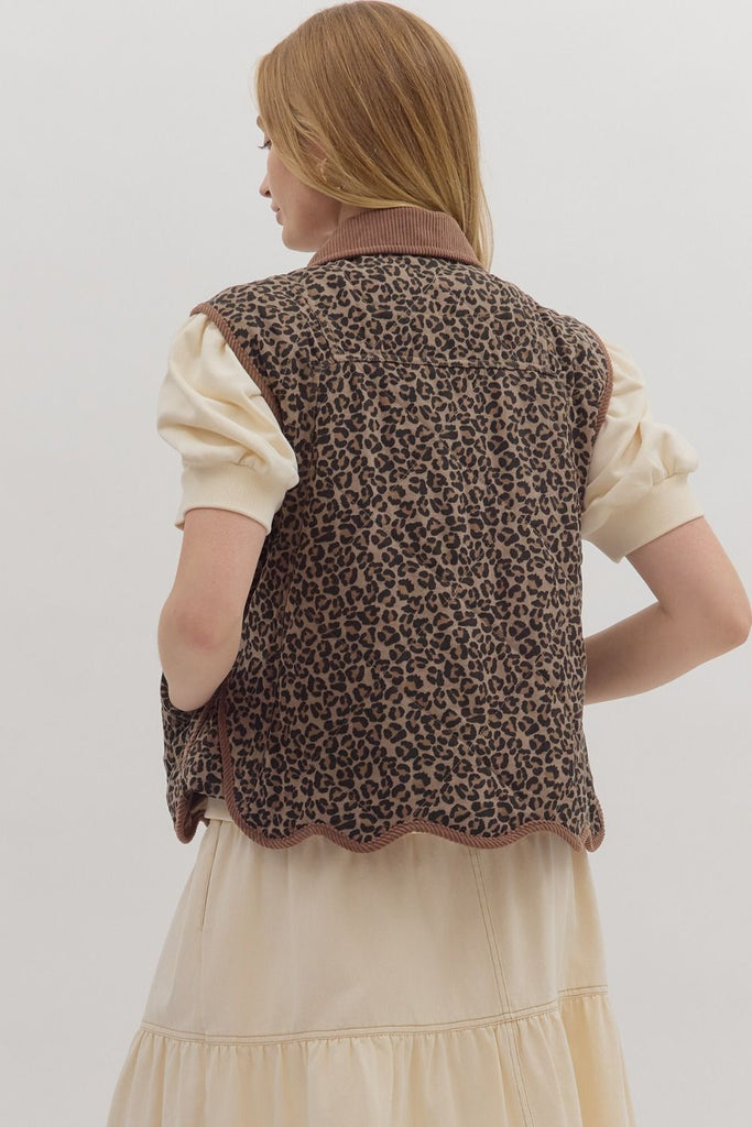 back of animal print vest with scalloped bottom