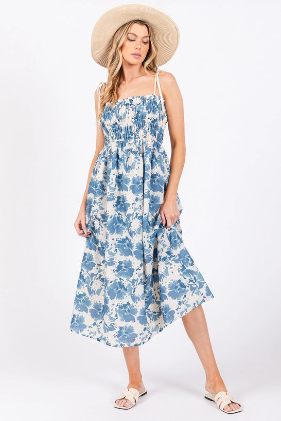blue and creme midi sundress for women
