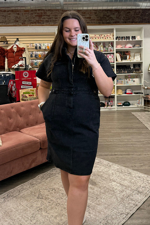 women's denim zip up dress in black