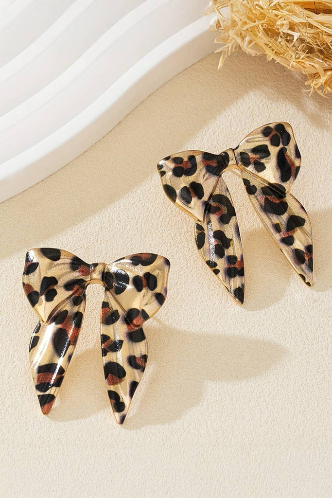 leopard animal bow earrings
