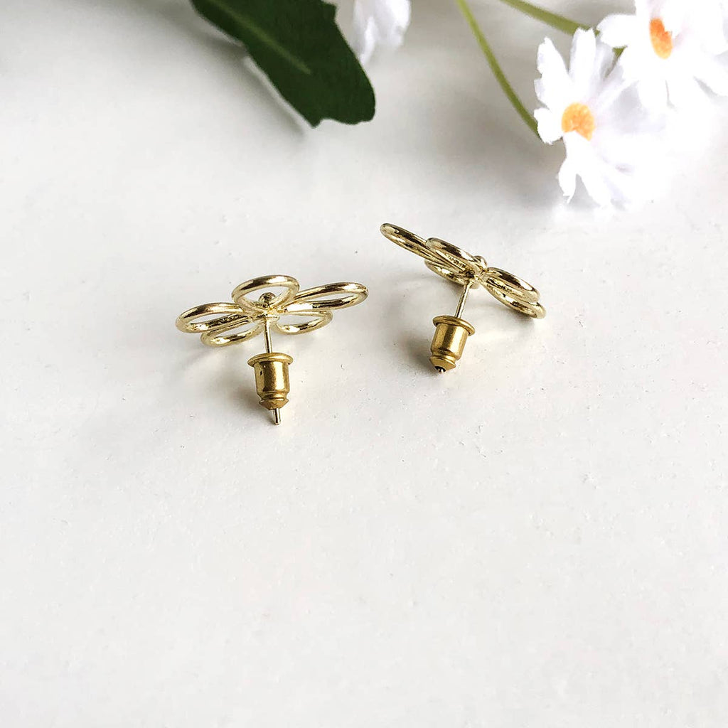 gold post flower earrings