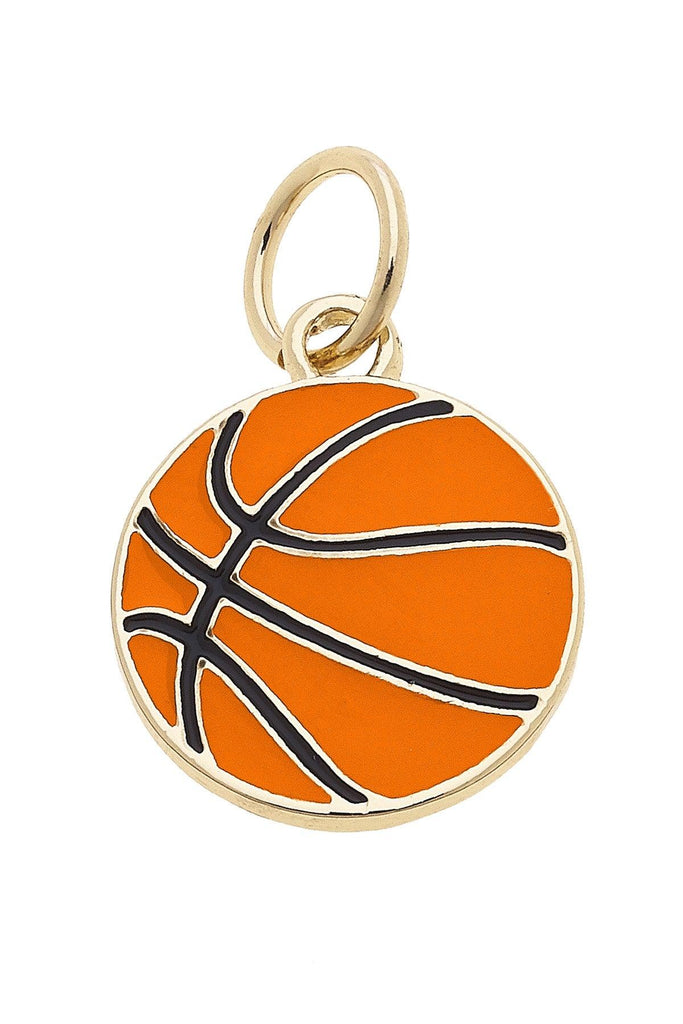 Basketball charm with gold border on a white background