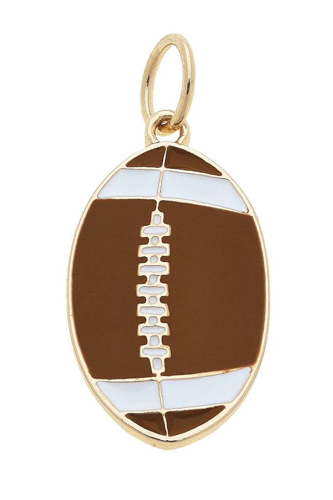 Gold pendant shaped like a football on a white background