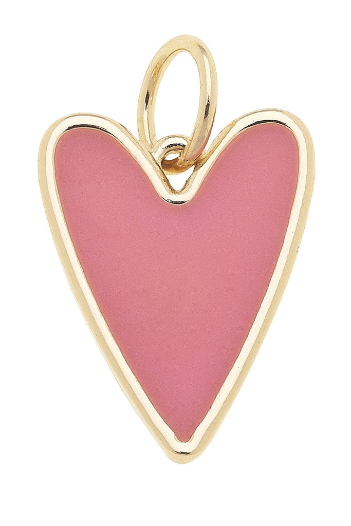 Pink heart-shaped pendant with gold outline on a white background