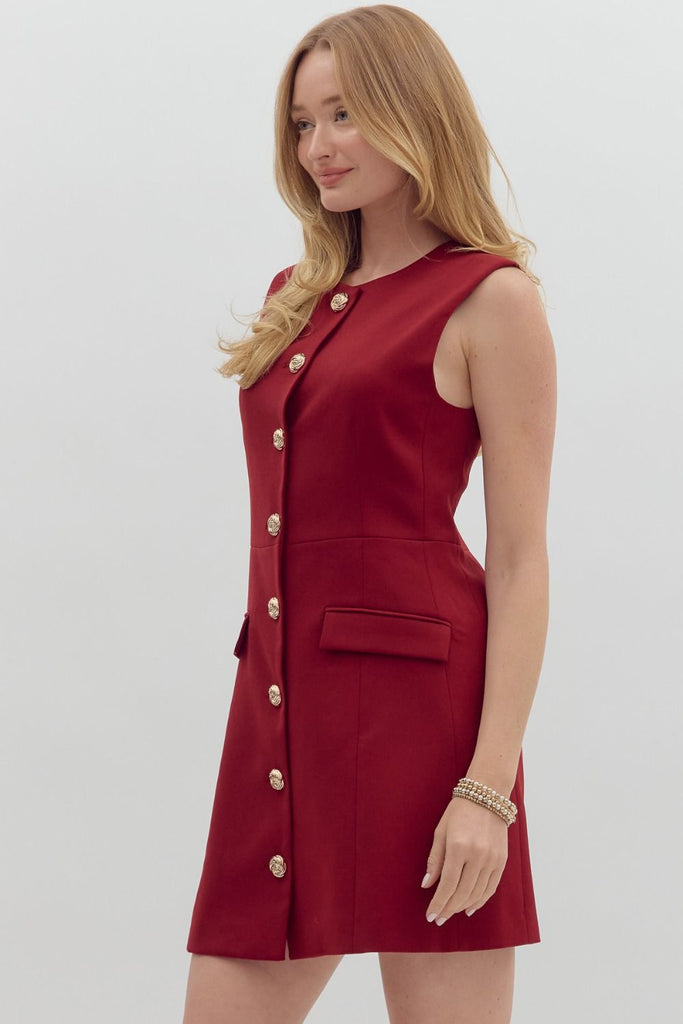 sleeveless red dress