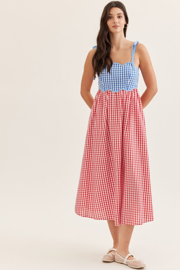 Jill Gingham Patriotic Midi Sun Dress