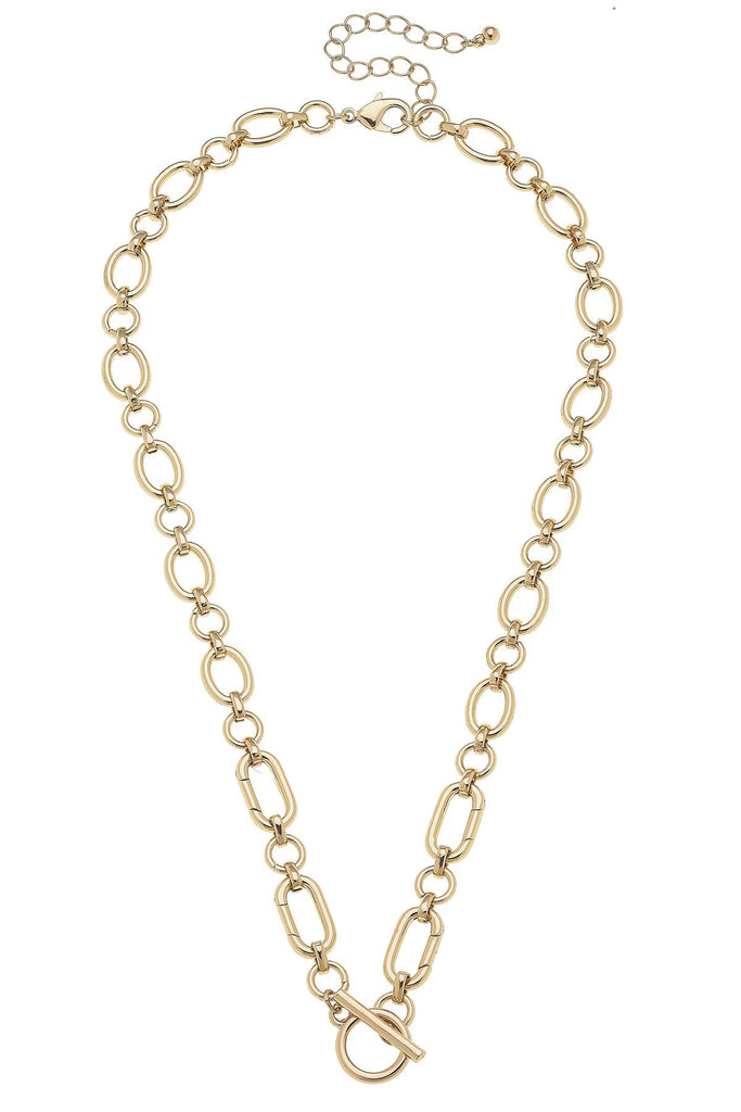 Gold toggle link necklace base with mixed oval and rectangular links.