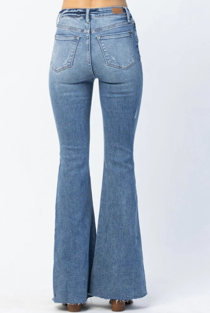 back of Judy blue boutique denim jeans for women flare