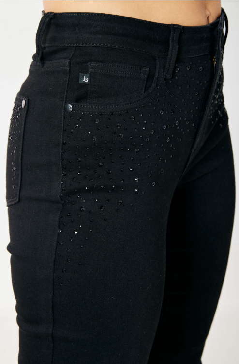 judy blue black rhinestone jeans 88809 for women closeup
