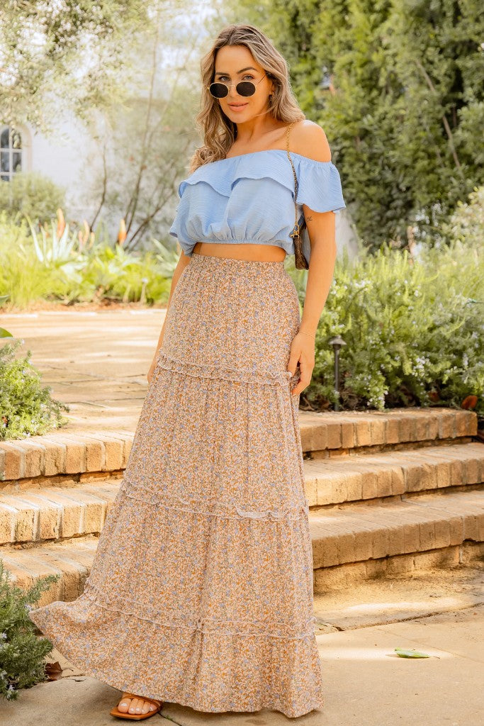 floral tiered maxi skirt for women
