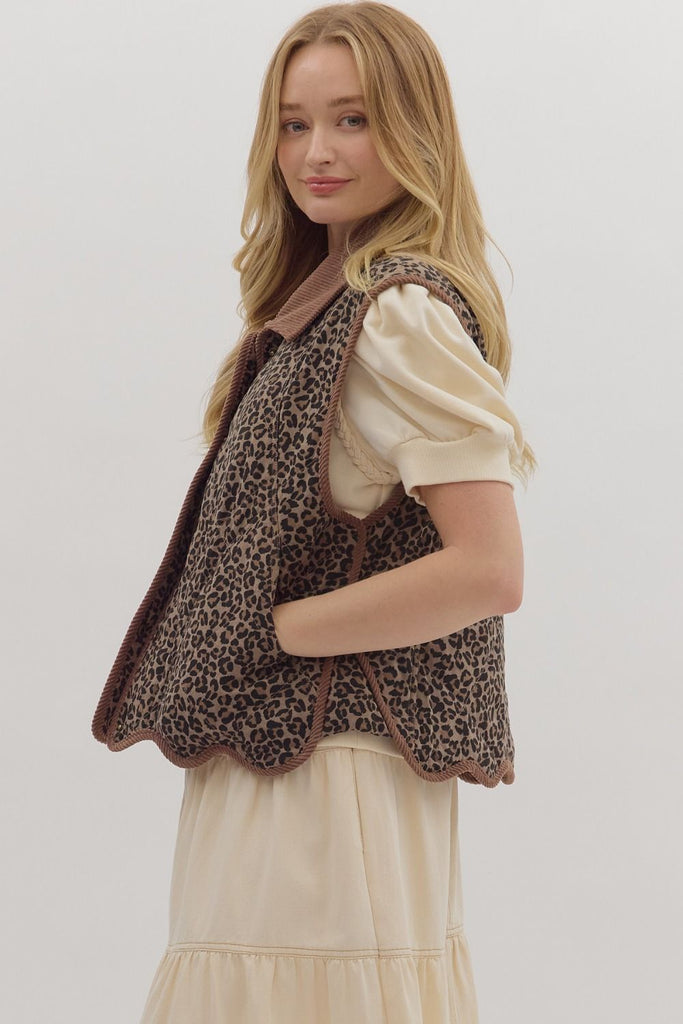 animal print vest with pockets