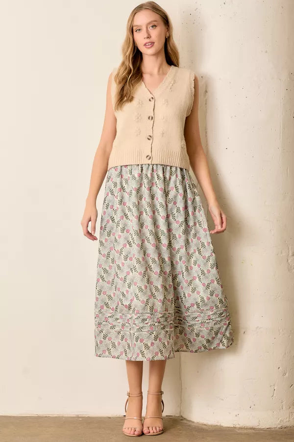 model is wearing the skirt styled