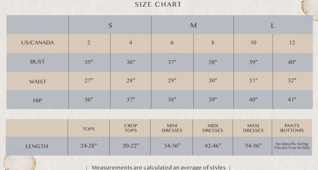 size chart for voy brand