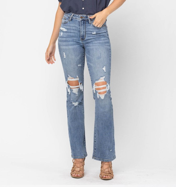 88439 judy blue distressed stone wash bootcust destroyed jeans  for women