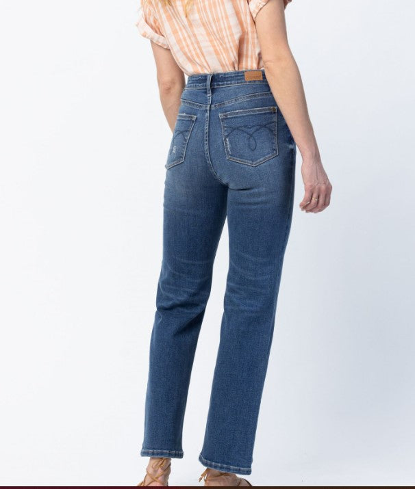 88531 judy blue dad fit non distressed straight leg jeans back pocket detail