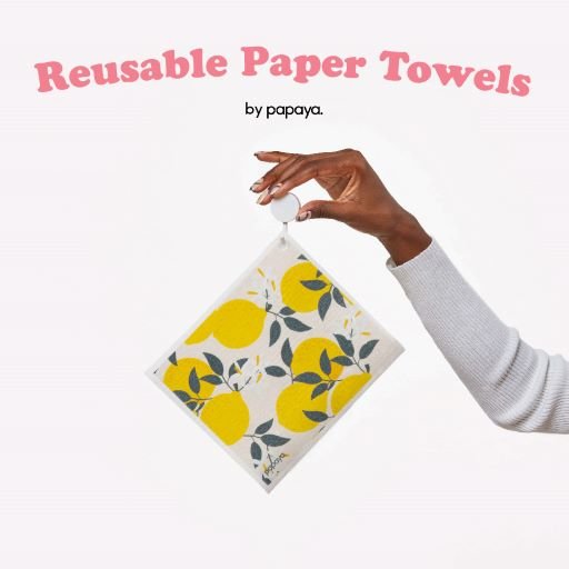 The Art Towels - Reusable Paper Towels Washable Roll Extra Large 12 Pack - 2 Reusable Bowl Covers & Wall Hook Included - Papaya Reusable Paper