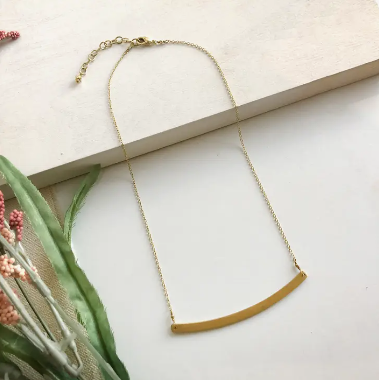 fair trade curved bar necklace for women in gold