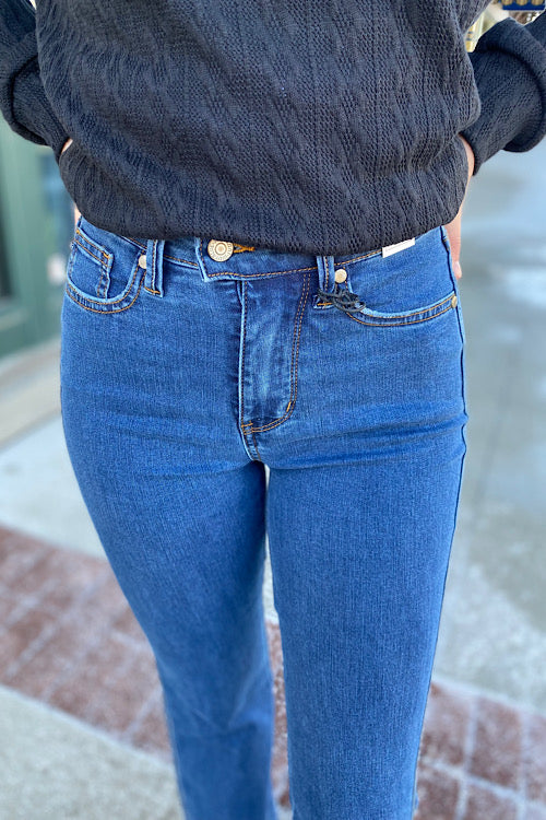 Claire - Tummy Control Raw Hem Flare Judy Blue Jeans – Moonshine