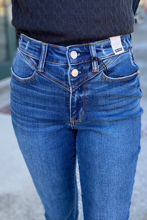 closeup of the front yoke on Judy Blue jeans