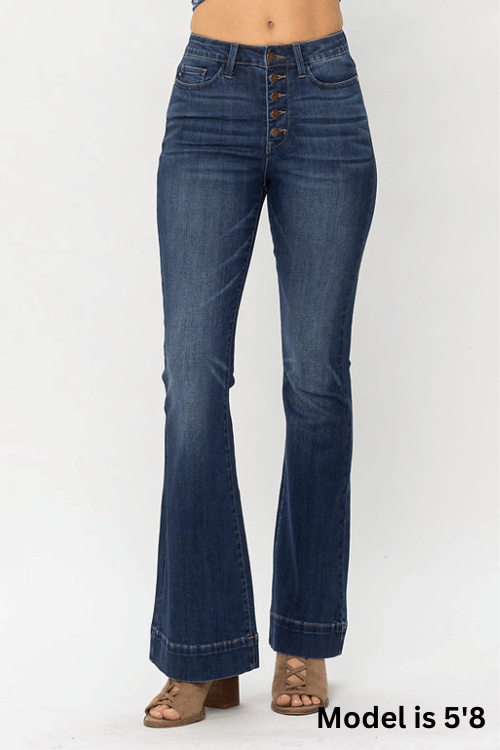 judy blue jeans for women button fly flare front view